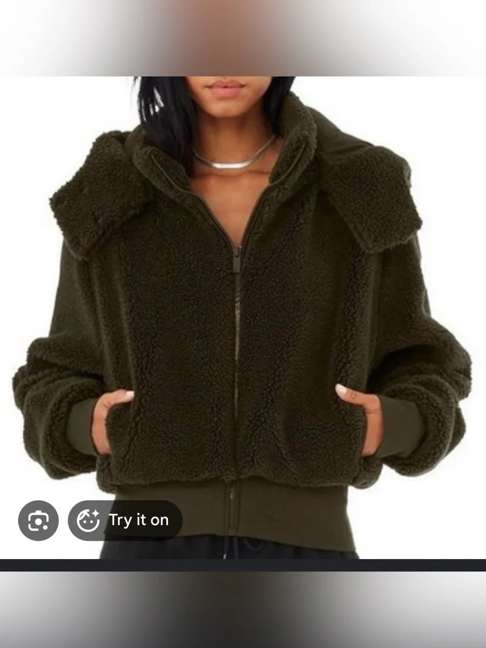 Alo yoga Cozy Sherpa Zip-Up Jacket in Olive